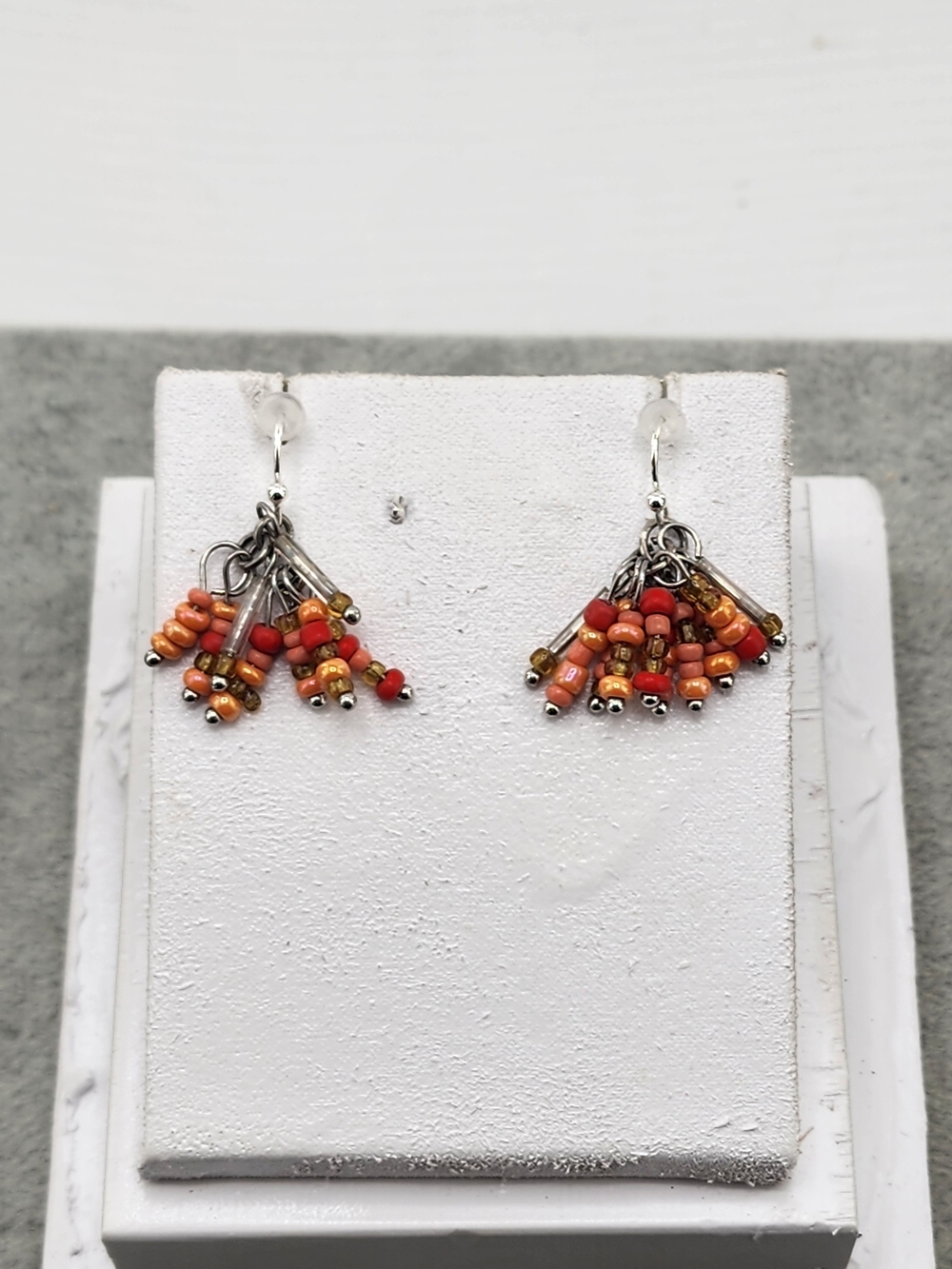 Seed Bead Cluster Drop Earrings in Orange